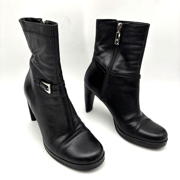 Vintage 90s Y2K Enzo Angiolini 'OASIS' Black Leather Block Heel Ankle Boots 7M - Picture 5 of 16